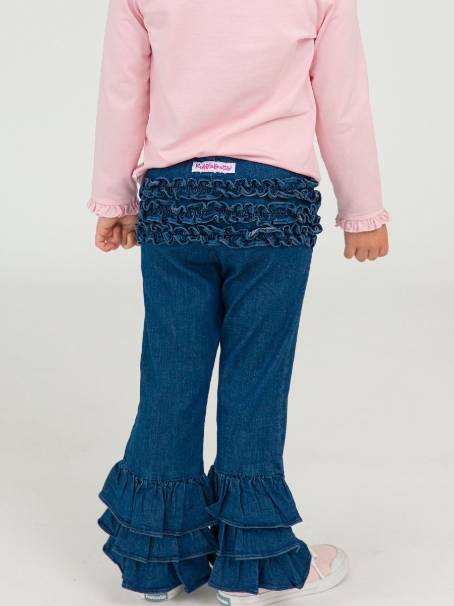 Girls Medium Wash Denim Ruffle Flare Pants by Ruffle Butts