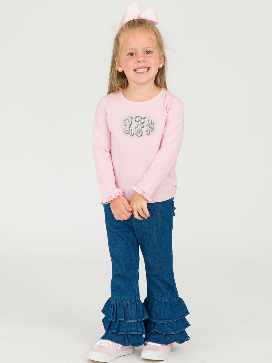 Girls Medium Wash Denim Ruffle Flare Pants by Ruffle Butts