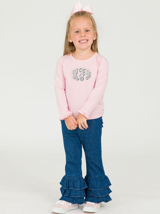 Girls Medium Wash Denim Ruffle Flare Pants by Ruffle Butts