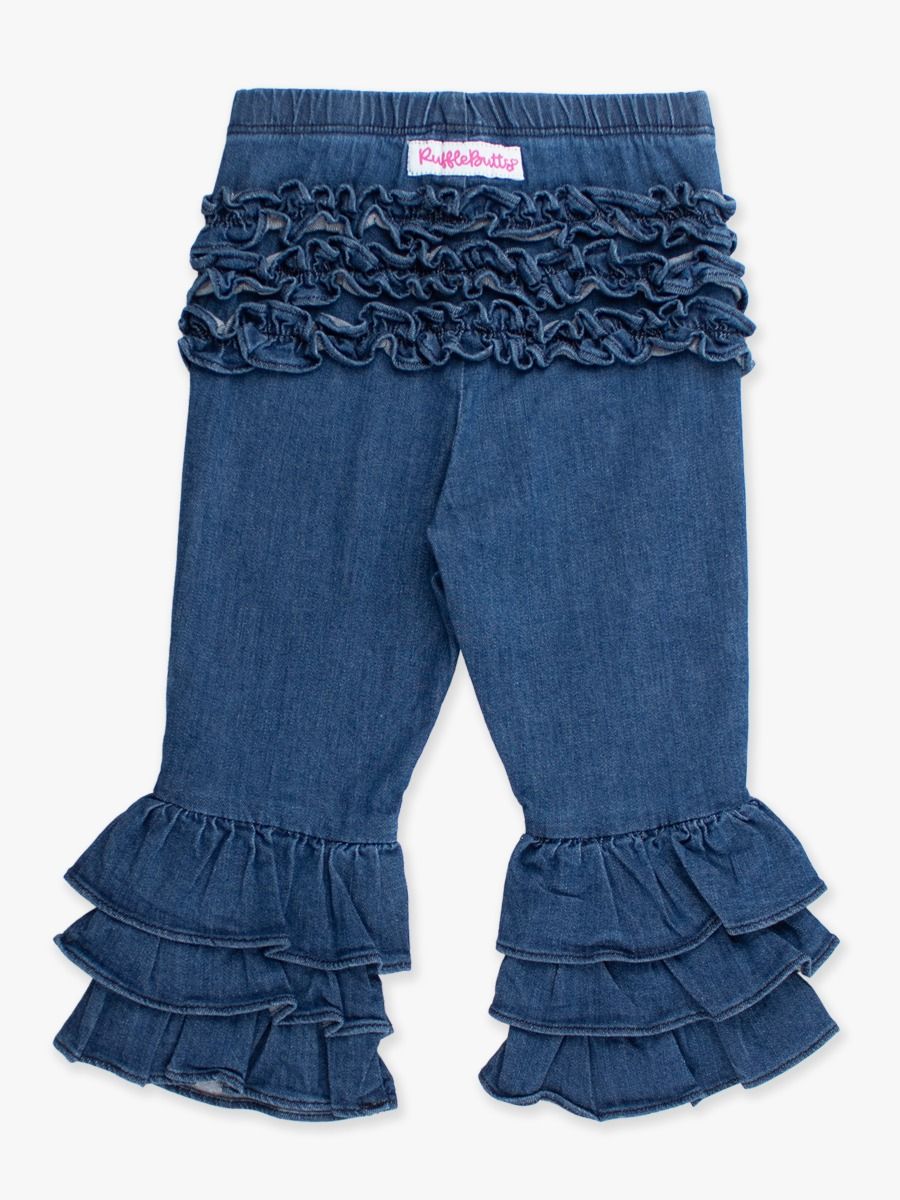 Girls Medium Wash Denim Ruffle Flare Pants by Ruffle Butts