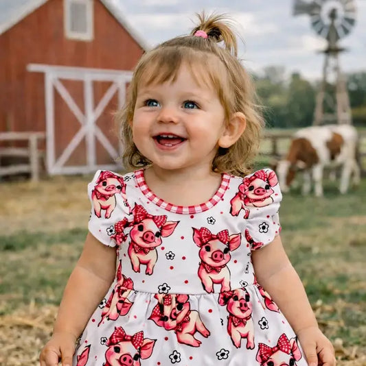 Girls Piglets in Bloom Romper by Little Bugz Boutique