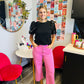 Ladies Easel Button Front Wide Leg Twill Trousers