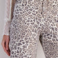 Ladies Easel Animal Print Twill Pants - Mocha