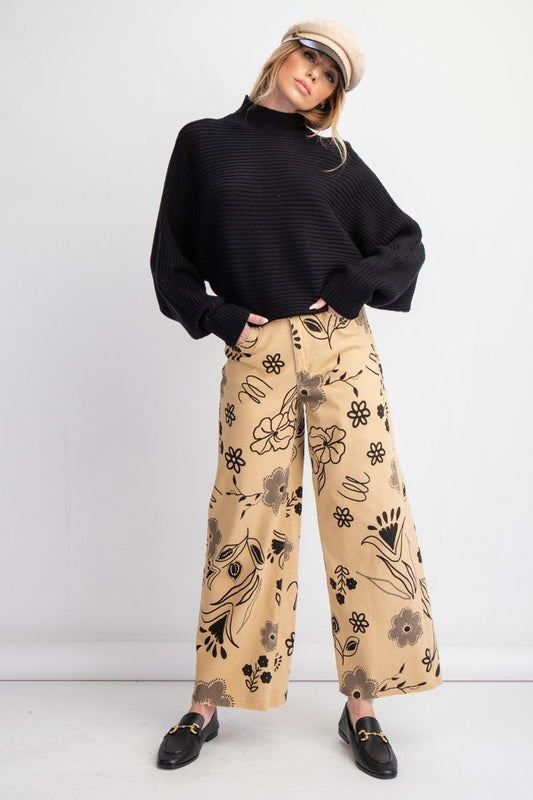 Ladies Floral Printed Washed Twill Wide Pants by Easel