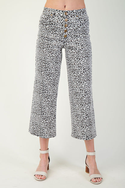 Ladies Animal Print 5-Button Front Washed Stretch Pants