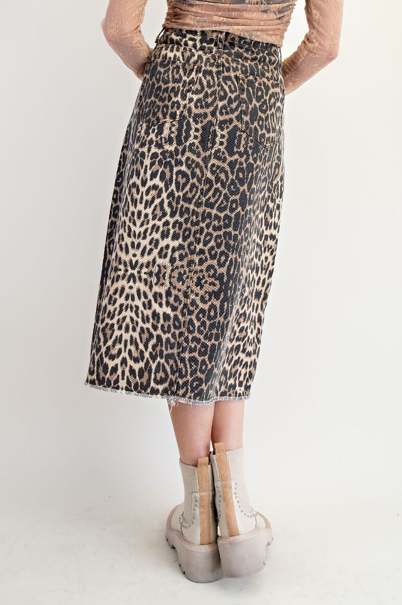 Ladies Easel Animal Print Twill Skirt - Brown