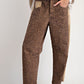 Ladies Easel Animal Print Stretch Twill Barrel Pants-Mocha