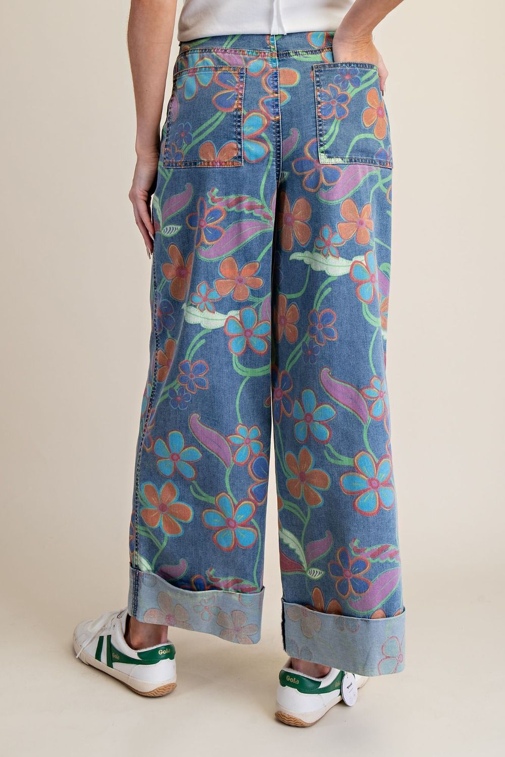 Ladies Signature Print Washed Stretch Denim Pants