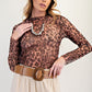 Ladies Animal Print Mesh Top by Easel-Brown