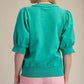Ladies Short Puff Sleeve Knit Top-Jungle Green