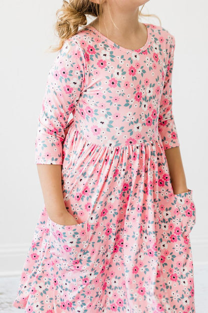 Girls Azalea 3/4 Sleeve Pocket Twirl Dress by Mila & Rose