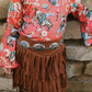Girls Brown Fringe Suede Skirt by Shea Baby