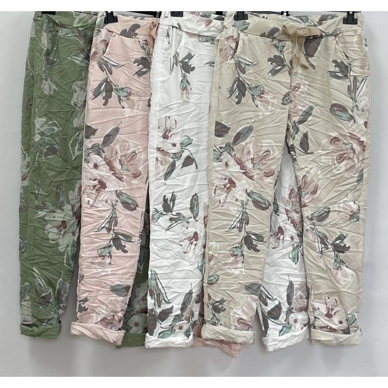 Ladies Flower Print Jeggings by Look Mode-Pink