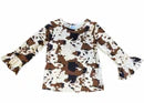 Girls Brown Cowprint Bell Sleeve Onesie or Shirt  by Shea Baby