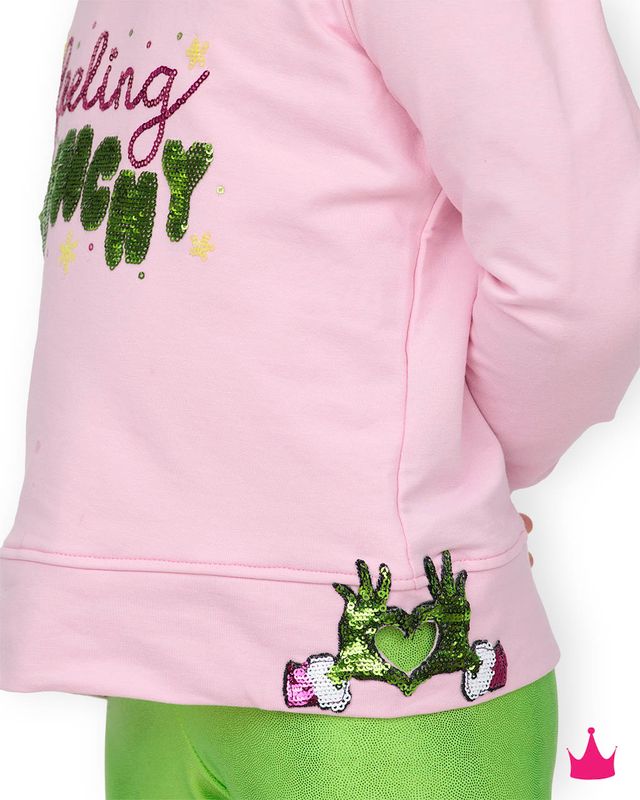 Girls Sequin Feelin Grinchy Pink Holly Top by Azarhia