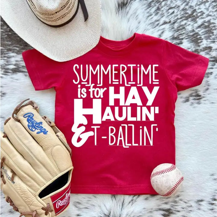 Boys Red Hay Haulin Tballin T-Shirt by Buckin' Baby