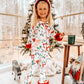 Girls Holiday Bow Print Christmas Pajama Set W/Cozy Red Trim by Riley Faith