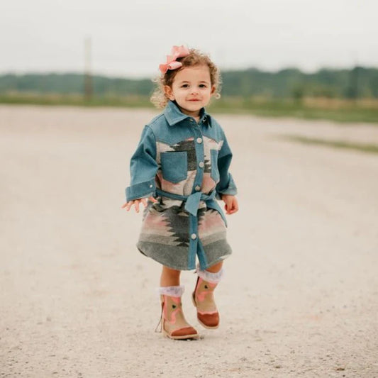 Girls Aztec Denim Long Sleeve Dress by Shea Baby