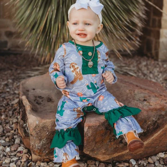 Girls Cactus Boot Long Sleeve Romper by Shea Baby