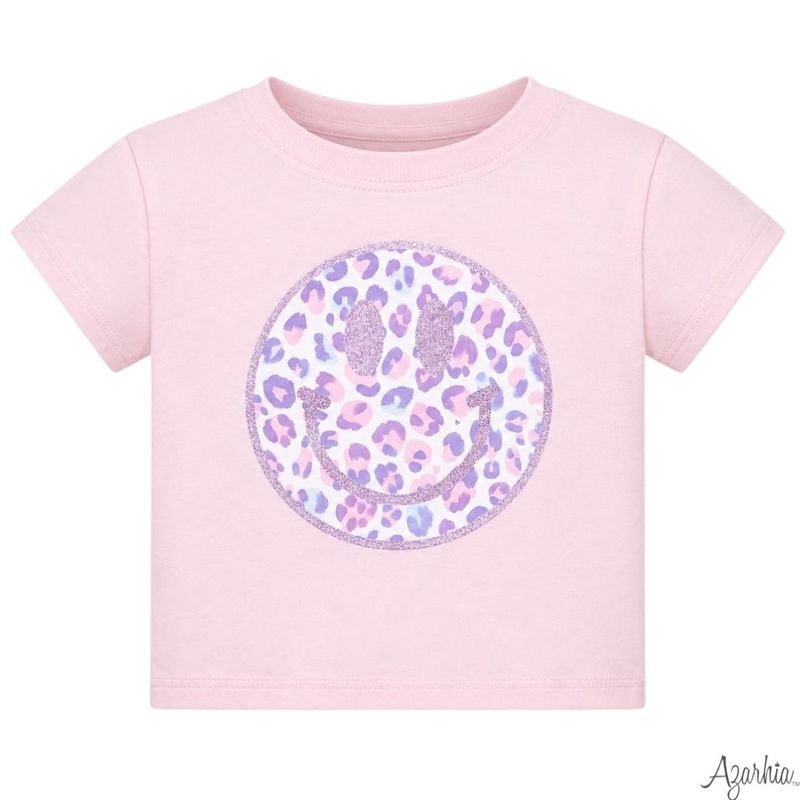 Girls Glitter Leopard Love Smiley Pink Boxy by Azarhia