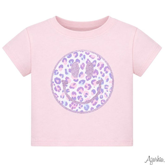 Girls Glitter Leopard Love Smiley Pink Boxy by Azarhia