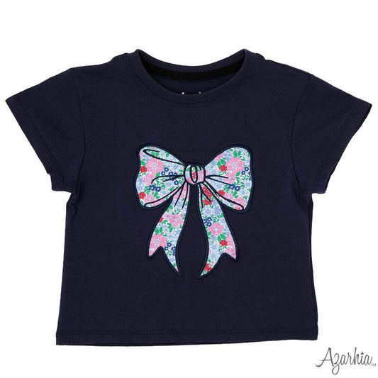 Girls Navy London Floral Bow Boxy by Azarhia