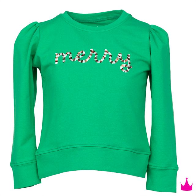 Girls Sequin Merry Green Holly Top by Azarhia