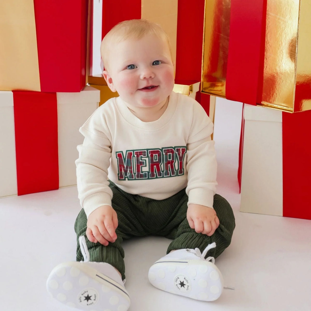 Girls Merry Tartan Patch Christmas L/S Romper by Sweet Wink