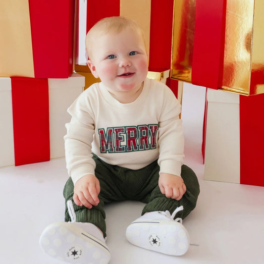 Girls Merry Tartan Patch Christmas L/S Romper by Sweet Wink
