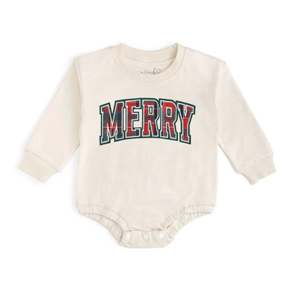Girls Merry Tartan Patch Christmas L/S Romper by Sweet Wink