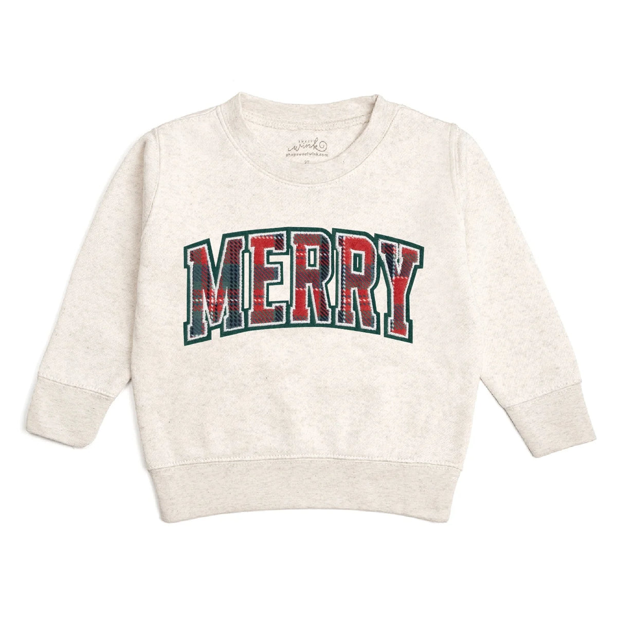 Girls Merry Tartan Patch Christmas Sweatshirt by Sweet Wink