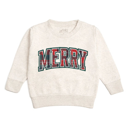 Girls Merry Tartan Patch Christmas Sweatshirt by Sweet Wink