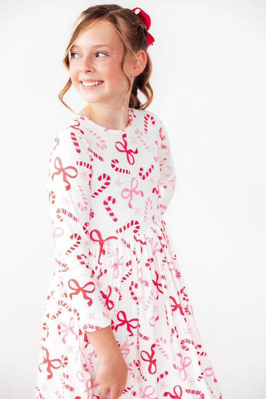 Girls Candy Cane Lane L/S Pocket Twirl Dress by Mila & Rose