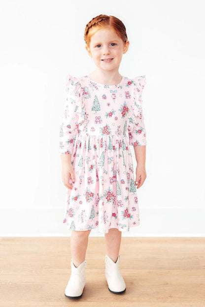Girls Pink Christmas Flutter Bodysuit or Twirl Dress by Mila & Rose