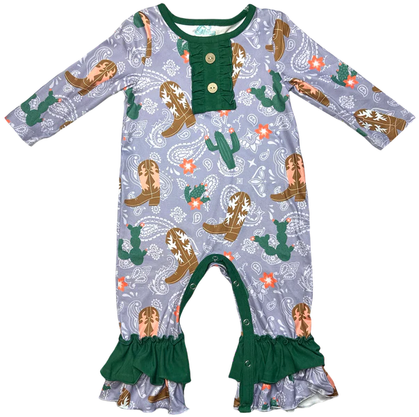 Girls Cactus Boot Long Sleeve Romper by Shea Baby