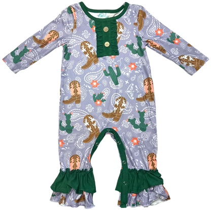 Girls Cactus Boot Long Sleeve Romper by Shea Baby