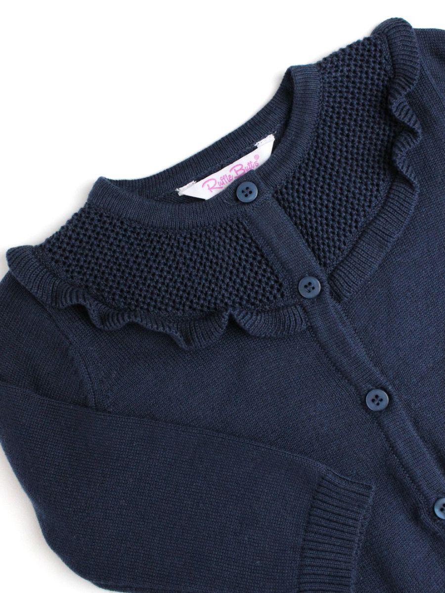 Girls Dark Navy Sweater Knit Ruffle Cardigan by RuffleButts