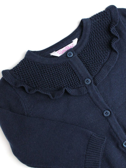 Girls Dark Navy Sweater Knit Ruffle Cardigan by RuffleButts