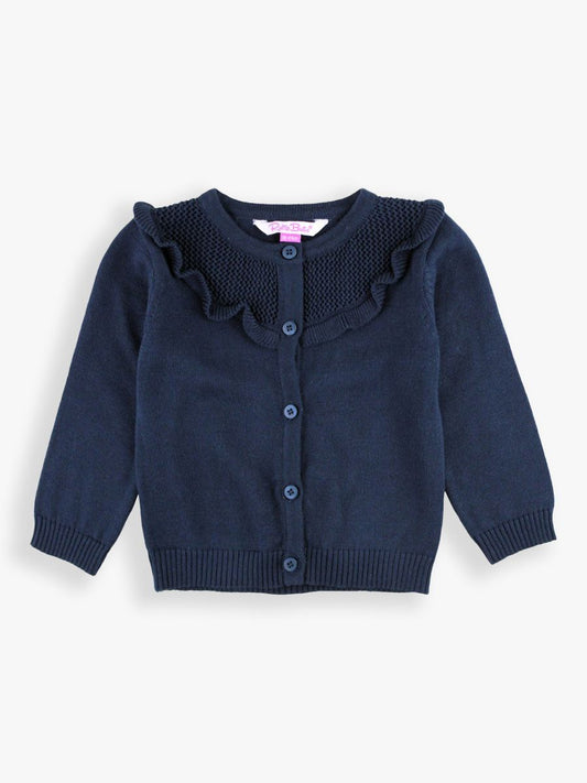Girls Dark Navy Sweater Knit Ruffle Cardigan by RuffleButts