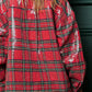 Ladies BiBi Allover Sequins Christmas Plaid Top-Red