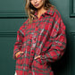 Ladies BiBi Allover Sequins Christmas Plaid Top-Red