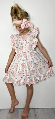 Girls Piglet Petals Dress by Clover Cottage