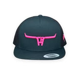 CA Longhorn Pink Puff 6006 Black/Black Mesh Snapback Cap