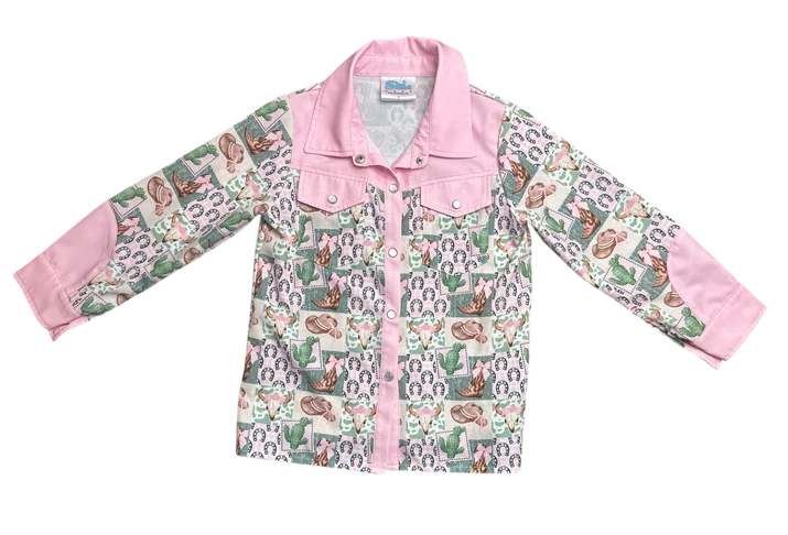 Girls Pink & Green Camo LS Pearl Snap Onesie or Shirt by Shea Baby
