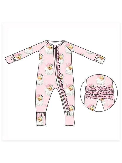 Girls Pink Vintage Santa Milk Silk Zip Up Romper by Little Bugz Boutique
