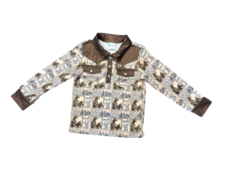 Boys Howdy Cowboy LS Pearl Snap Tee by Shea Baby