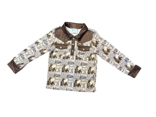Boys Howdy Cowboy LS Pearl Snap Tee by Shea Baby