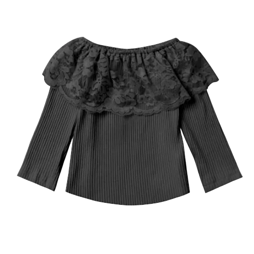 Girls Black Lace Neck Long Sleeve Onesie or Shirt by Shea Baby