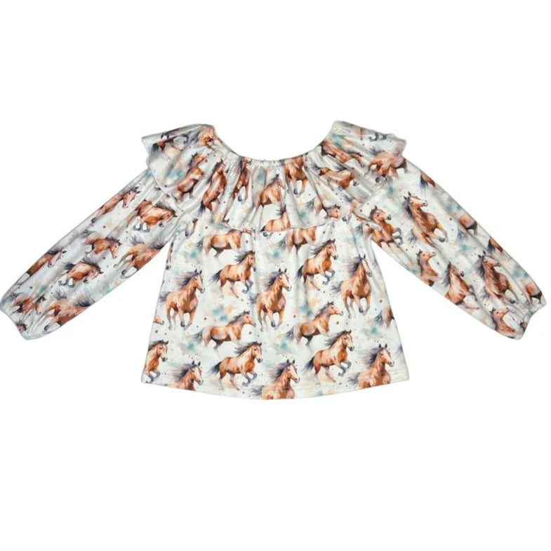 Girls Running Horse Long Sleeve Onesie or Shirt by Shea Baby