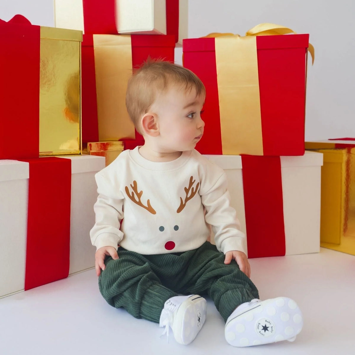 Boys Red Nose Reindeer Christmas L/S Romper by Sweet Wink